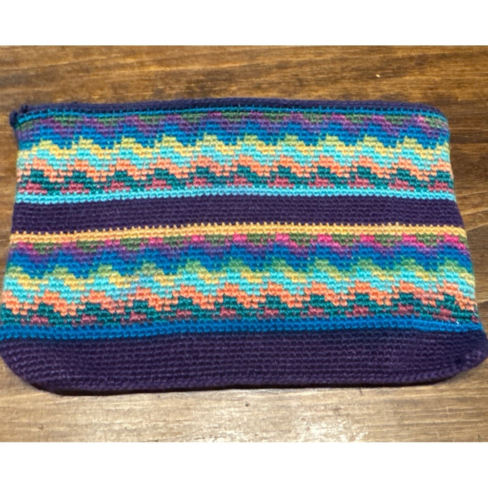 HANDMADE WOVEN COIN PURSE ~ Embroidered Fabric Boho Zipper Pouch Artisan Tribal